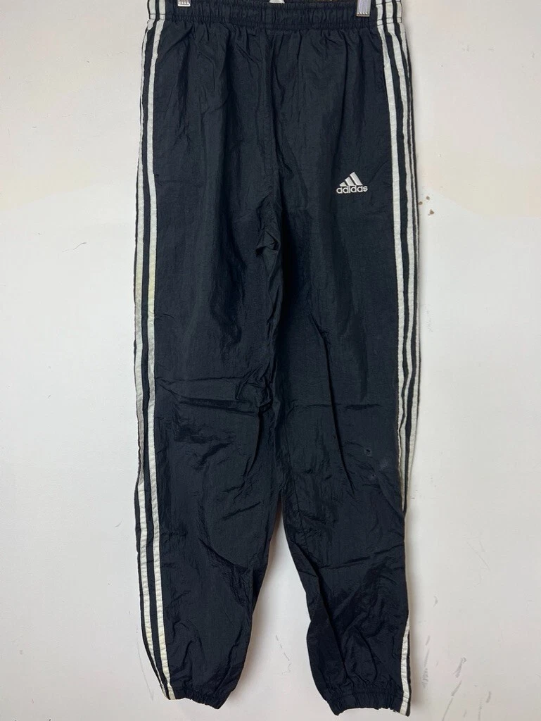 Vtg Late 80s adidas Black Nylon Activewear Sweat Pants Mens Sz S Ankle Zip