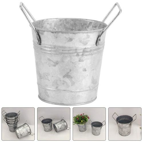 2 Pcs Retro Tin Flower Pot Galvanized Vase Bucket Rustic Planter Metal Buckets