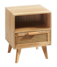 Holzregal Kommode Nachttisch Wienergeflecht mit Schublade - Ablagefach Bohostyle