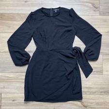 Lulus Believe It or Knot Long Sleeve Tie-Front Dress Size Small Black