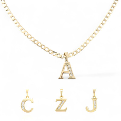 9 kt Gold XP Buchstabe Anhänger an 18'' Panzerkette, cz kleine Anfangsbuchstabe Halskette