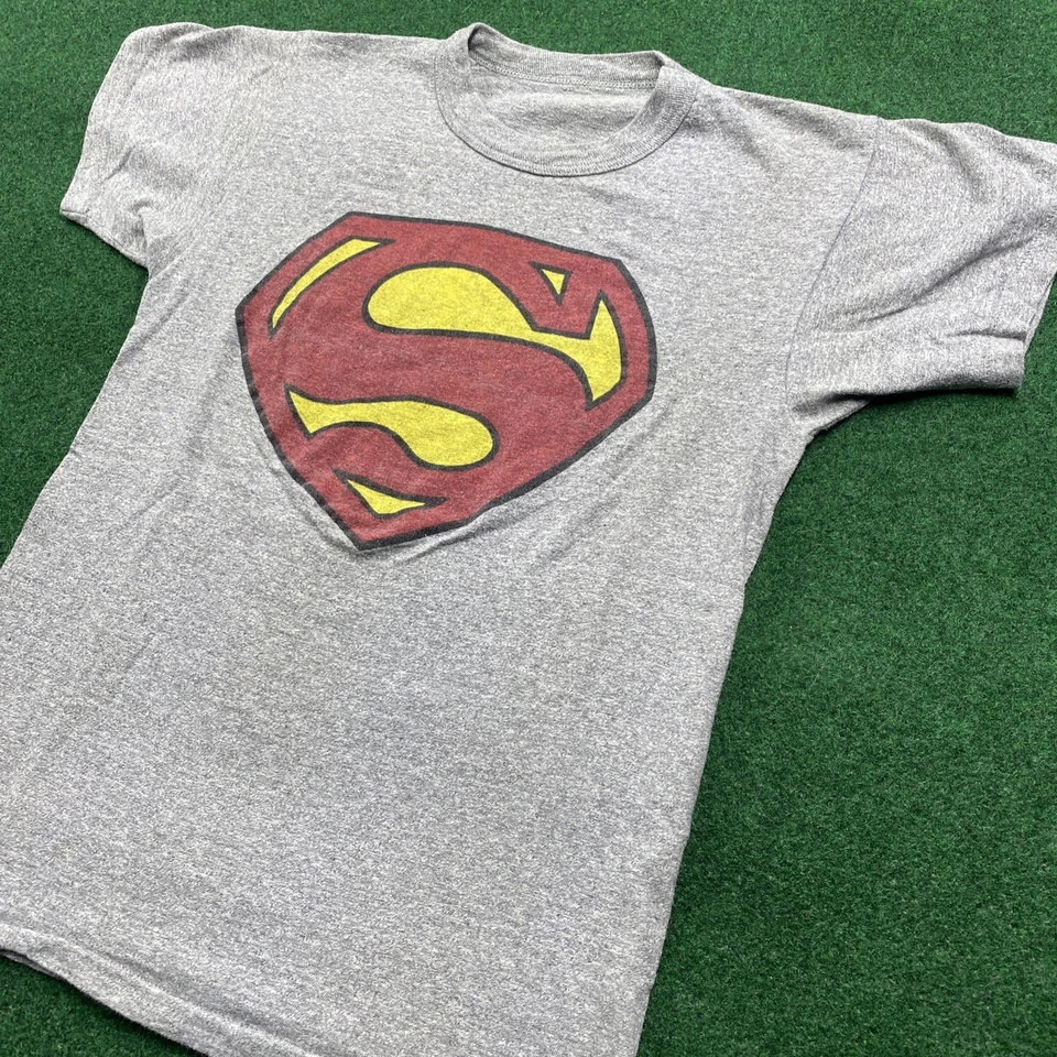Vintage 60S 70S Superman Shirt Mens XS Gray Comics Logo Water Base Print Tee - Image 2 of 4