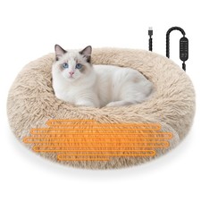Heated Cat Beds for Indoor Cats and Small Dogs, 24'' Heated Pet Bed with Time...