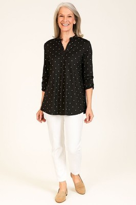 Zattcas Tunic Blouse M Black White Polka Dot 3/4 Sleeve Career Minimal Chic