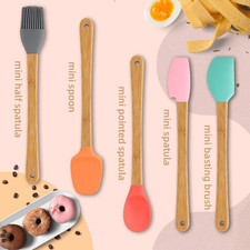 5 Piece Silicone Spatula,Mini Rubber Spatula Wooden Handle,Heat Resistant Sil...