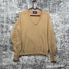Vintage Lord Jeff Sweater Mens M Brown 100% Cashmere V Neck Pullover USA Made