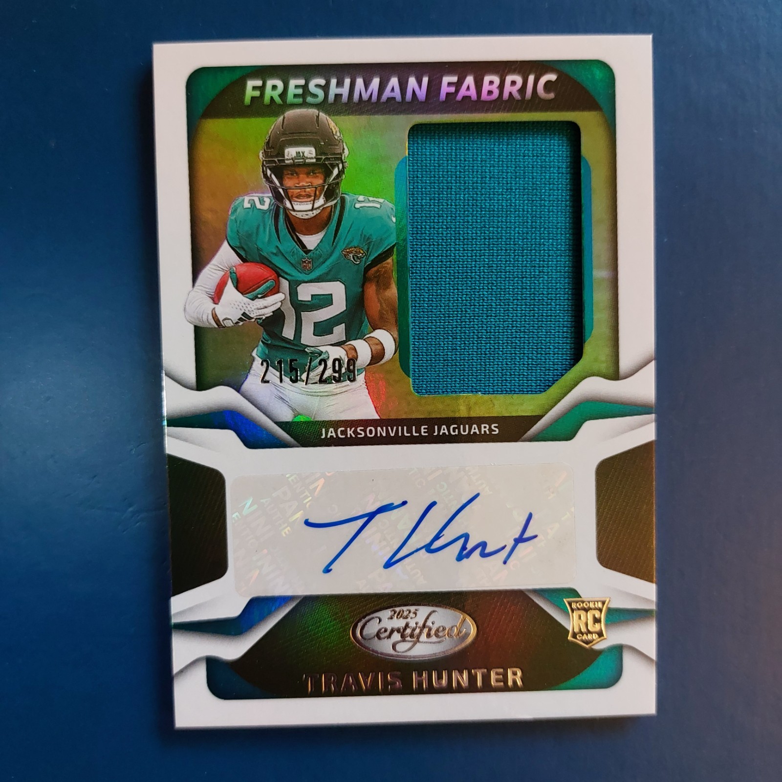 TRAVIS HUNTER 2025 PANINI CERTIFIED "FRESHMAN FABRIC" RPA RC PATCH AUTO #/299