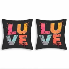 Set of 2 Decorative Throw Pillow Covers 18x18in - Vibrant ' LOVE ' Design 