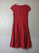 Dressystar Red White Polka Dot Fit Flare Swing Dress Cap Sleeve Rockabilly M