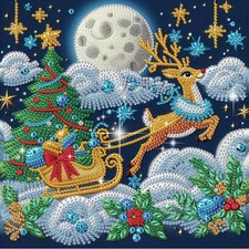 Christmas Centimeters Reindeer Pulling Sleigh Diamond Art Kit 5D DIY Home Decor