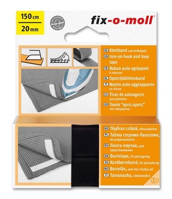 Klettband zum Aufbügeln fix-o-moll 150 cm x 20 mm schwarz