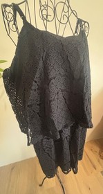 Vintage Black Lace Ruffled Top Romper Women's Size XL Clubbing Nightlife 