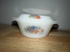 VTG Arcopal France  Casserole Dish W/ Lid- Floral Wildflower Opal Milk Glass