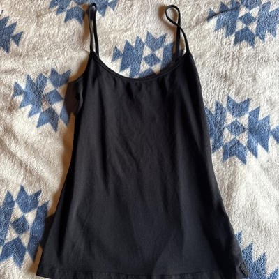 #ad Hamp;M Basic Black Tank Top Size Small Waist Length Round Neck Spaghetti Strap $5.99