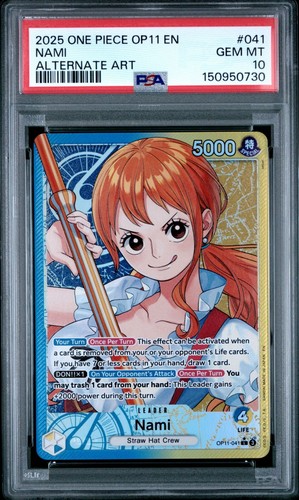 2025 ONE PIECE OP11 #041 A FIST OF DIVINE SPEED ALT ART LEADER NAMI PSA 10