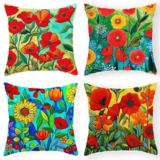 Square Decorative Soft Throw Pillow Covers for Chair Deco Indoor 18x18 in 4 Pack