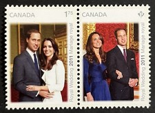 Canada MNH #2464-2465a Royal Wedding “Catherine & William” Reversed Pair - 2011