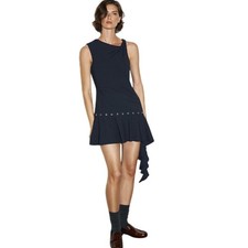 NWT Zara Navy Blue Asymmetric Mini Dress Silver Studs Tiered ruffle hem Size S