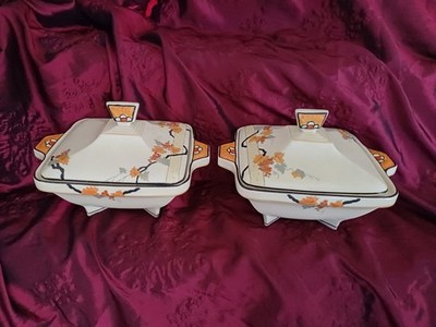 Paar Art Deco Terrinen Burleigh Ware Sevilla Muster
