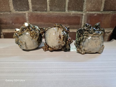 See No Evil, Hear No Evil, Speak No Evil Ceramic Frog Figures-Set Of 3- Glazed