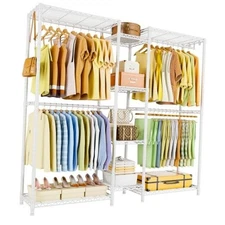  E4 Clothes Rack, Heavy-Duty Garment Rack, Metal Freestanding Clothing White