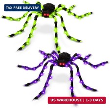 2 Pack 50 Inch Giant Halloween Light Up Spiders, Green and Purple