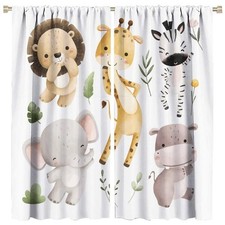 Nursery Curtains Jungle Safari Theme with Giraffe Print, Kids Room Classroom ...