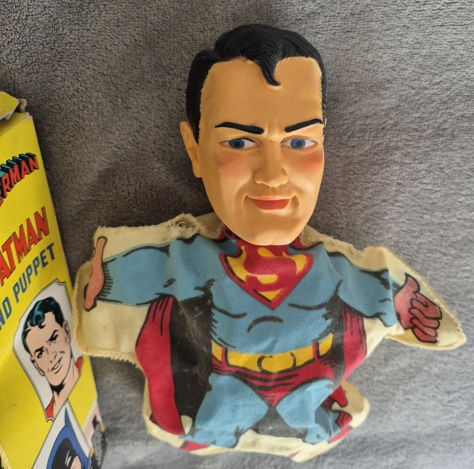 Vintage 1965 Superman Cloth Hand Puppet In The Very Rare Box By Ideal  - Image 4 of 4