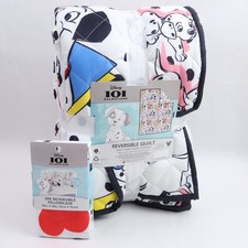 Disney 101 Dalmatians Reversible Quilt Blanket  Pillowcases Pongo Perdita 60x80