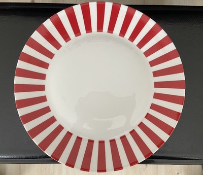 Crate And Barrel 13  Peppermint Stripe Red & White Christmas Plate