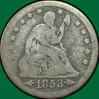 1853 Arrows & Rays Seated Liberty Quarter Choice Good G+ Coin #40257