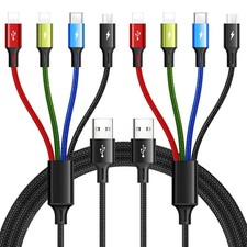 Multi Charging Cable 3.5A Multiple Charger Braided 4 in 1 4 feet, Black