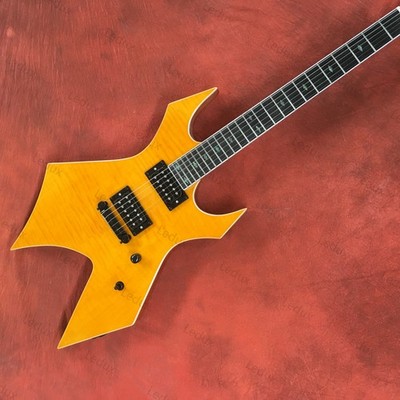 Warlock Electric Guitar Yellow Solid Body Flamed Maple H-H Pickups unqie shape