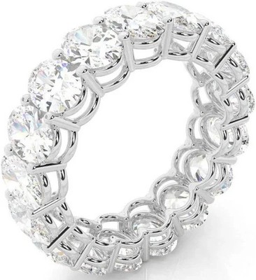 4.00CT Oval Cut Natural Diamond Wedding Eternity Band 14K White Gold Ring 5 6 7