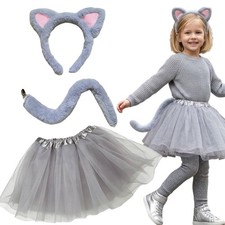 Gray Cat Costume for Girls 4-Piece Kitty Dress Up Accessories Set Kids Costume