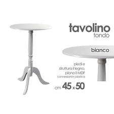 TAVOLO TAVOLINO 50X45CM LEGNO TONDO BIANCO MODERNO CLASSICO SHABBY CHIC 689307