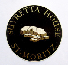 Vintage 1940-50's Suvretta House St Moritz Switzerland Hotel Luggage Label