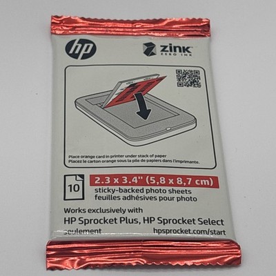 HP Zink Sprocket Plus Sticky Back Photo Sheets 2.3 x 3.4 (1 pk x 10 Sheets)