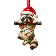 Vibrant Animal 2 Side Printed Flat Christmas Wooden Ornaments, Raccoon Orname...
