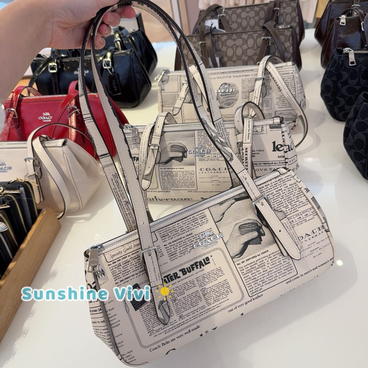 NWT Coach Asher Shoulder Bag With Newspaper Print CDC11 pebbled