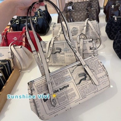 NWT Coach Asher Shoulder Bag With Newspaper Print CDC11 pebbled
