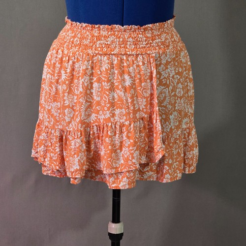 Cupcakes & Cashmere Tropical Floral Faux Wrap Mini Skirt Womens M Smocked Waist