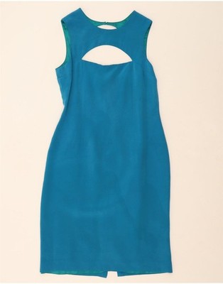 AUGUST SILK Damen ärmelloses Etuikleid UK 12 mittelblau Seide DP51