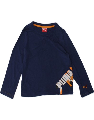 PUMA Boys Graphic Top Long Sleeve 5-6 Years Navy Blue Cotton AE04