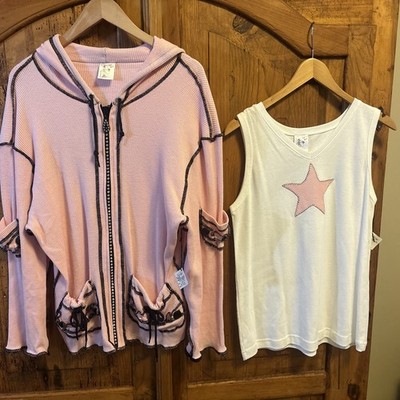 Fat Rat Set Pink Bling Hoodie And White Tank W/ Star Jacket L/XL Tank L