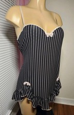 CALIFORNIA DYNASTY Vintage Lingerie Slip Dress Pin Striped Sz Large Black- Pink