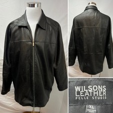 Wilsons Leather Pelle Studio Men s XL Black Leather Y2K Bomber Jacket Coat 90s