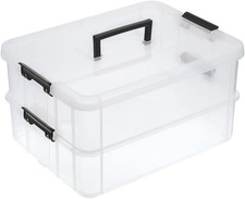 2 Layer Stack Carry Box, Plastic Storage Container Box with Lid