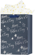 12.6" Medium Size Happy Fathers Day Gift Bag with Handles for New Dad Navy Blue