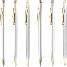 6 Pack Silver  Gold Ballpoint Pens Black Ink Medium Point 1Mm , Slim Twist Meta